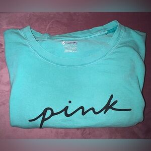 PINK Victoria's Secret Teal Long Sleeve Logo Tee